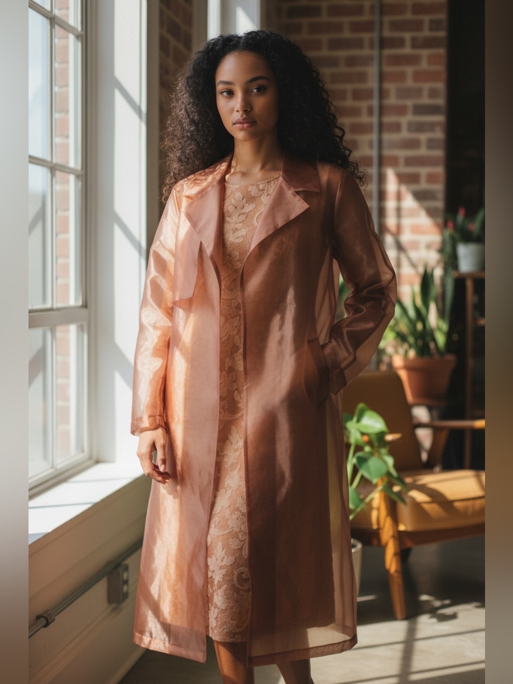 Cinnamon A-Line Dress w/matching Sheer Jacket